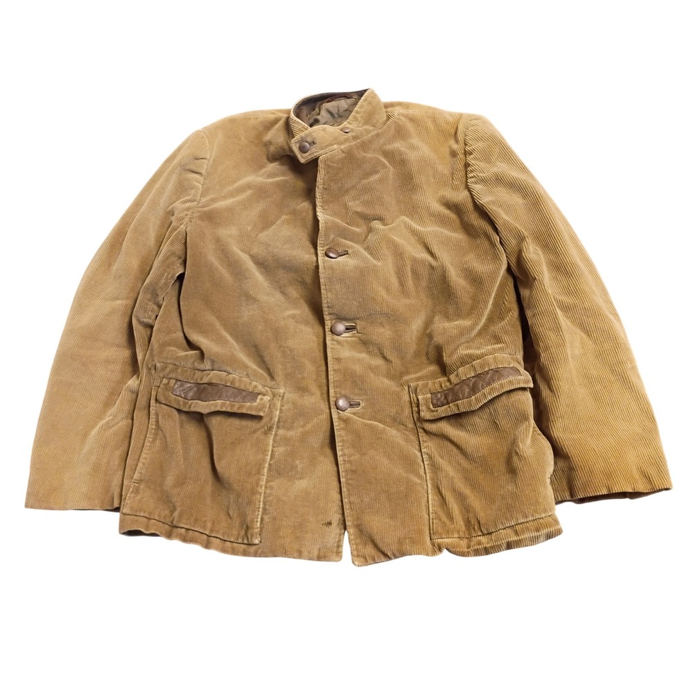 Cortefiel Corduroy Field Jacket Mens 44 Tan Vintage Leather Trim Made in Spain